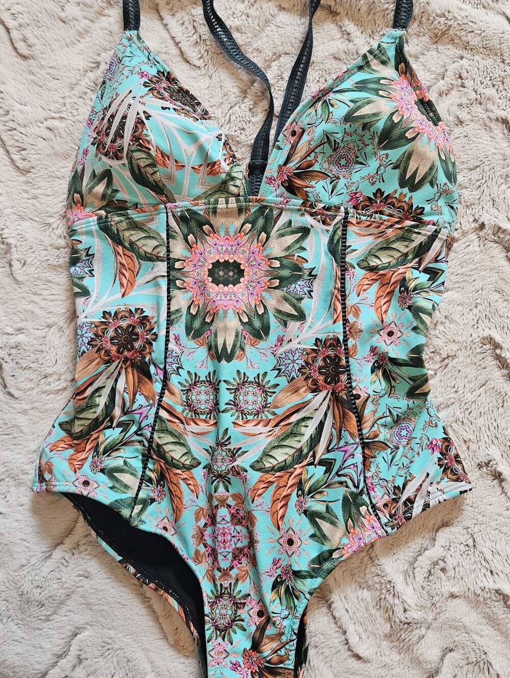 OndadeMar Aqua Floral Leaf Print One-Piece Swimsuit